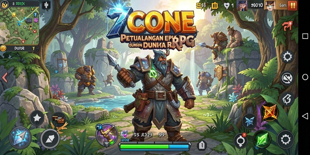 Screenshot gameplay RPG epik 7CONE menampilkan karakter beraksi.