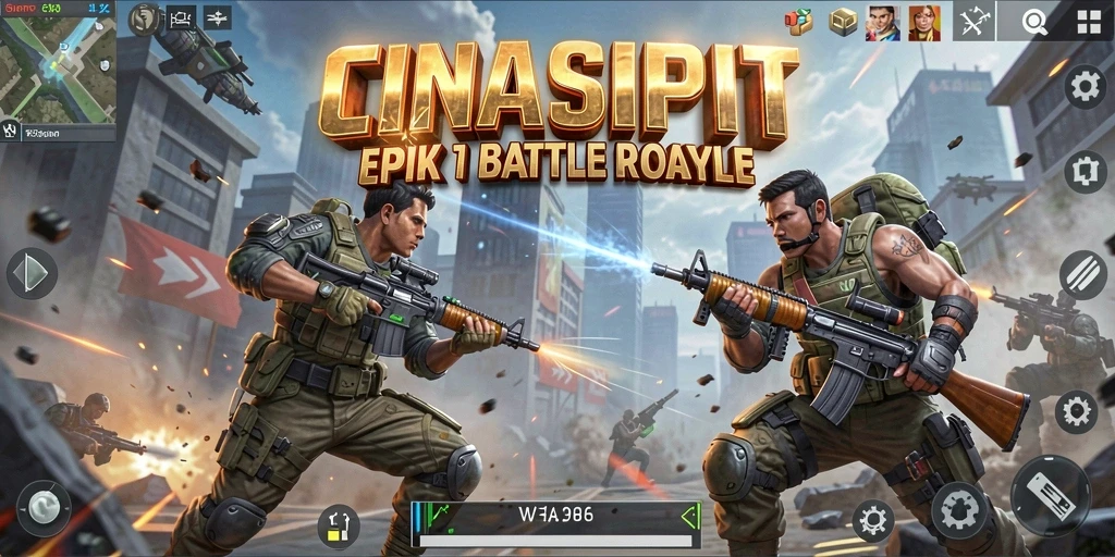 Screenshot gameplay CINASIPIT menampilkan aksi seru di arena Battle Royale.