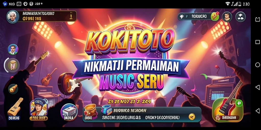 Tampilan gameplay KOKITOTO dengan alat musik virtual yang interaktif.