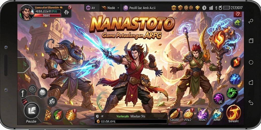 Tampilan menarik dari gameplay ARPG NANASTOTO dengan pertempuran kreatif.