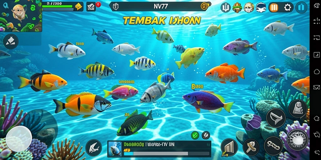Tampilan gameplay seru dalam NV77 saat menembak ikan.