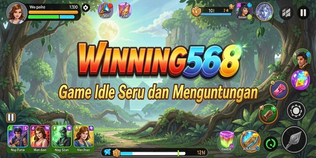 Tampilan gameplay WINNING568 yang menggambarkan kemajuan pemain dalam dunia idle.